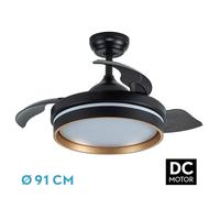 FABRILAMP Ventilador Dc Nalon 48w Negro/oro 3aspas 91d 4800lm 6vel 3000k,4500k,6000k Remoto+memoria+temporizador