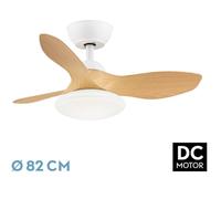 Abrila - Ventilador DC PARAMO | Blanco/Haya con tres Aspas| con 6 Velocidades Ajustables | 3 Temperaturas de Luz Seleccionables | Mando a Distancia Incluido