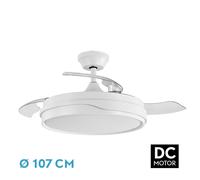 ABRILA Ventilador DC TEMPANO Blanco, 3 aspas desplegables, 6 vel., 3 tonos de luz, mando a distancia