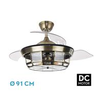 ABRILA-Ventilador DC Tornado Cuero| 3xE27 | 91D | 3 Aspas Retráctiles | 6 Velocidades | Control Remoto y Temporizador