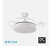 ABRILA-Ventilador DC Tridente 59W Niquel| 4 Aspas Desplegables | Luz LED Regulable | Control Remoto + Temporizador