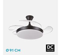 ABRILA-Ventilador DC Tridente Mini 59W Niquel| 4 Aspas Desplegables | Control Remoto | Temporizador