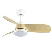 ABRILA - Ventilador DC ATOMO | Color Blanco con tres Aspas en Color Haya | 3 Temperaturas de Luz | con Temporizador y Mando a Distancia Incluido | Estilo Frame House y Boho Chic