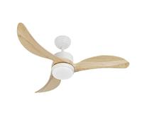 ABRILA - Ventilador DC BEMBEZAR | Color Blanco con tres Aspas en Color Haya | con 6 Velocidades Ajustables | con 3 Temperaturas de Luz | Mando a Distancia Incluido