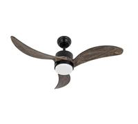 ABRILA - Ventilador DC BEMBEZAR | Color Negro con tres Aspas en Color Roble | con 6 Velocidades Ajustables | con 3 Temperaturas de Luz | Mando a Distancia Incluido