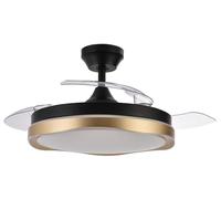 ABRILA - Ventilador DC BLONDI | Color Blanco/Oro con tres Aspas Desplegables | con 6 Velocidades Ajustables | con 3 Temperaturas de Luz | Mando a Distancia Incluido