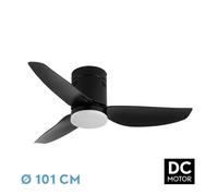 Abrila Ventilador de techo Borax – 3 aspas negro, luz 3 temperaturas, 6 velocidades, mando a distancia