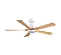 Abrila - Ventilador DC CAIRO | Color Blanco con cinco Aspas en Color Haya | con 6 Velocidades Ajustables | con 3 Temperaturas de Luz | Mando a Distancia Incluido | Ideal para Grandes Espacios