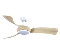 ABRILA - Ventilador DC CERDEÑA | Color Blanco con tres Aspas en Color Haya | Ventilador 6 Velocidades Ajustables | con 3 Temperaturas de Luz | Mando a Distancia Incluido | Ideal para Grandes Espacios