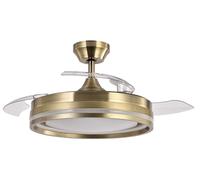 Abrila - Ventilador DC CERRATO | Color Cuero con tres Aspas Desplegables | con 6 Velocidades Ajustables | con 3 Temperaturas de Luz | Mando a Distancia Incluido