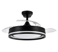 ABRILA - Ventilador DC CERRATO | Color Negro con tres Aspas Desplegables | con 6 Velocidades Ajustables | con 3 Temperaturas de Luz | Mando a Distancia Incluido