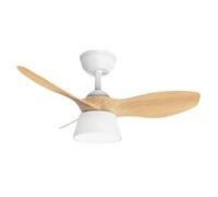 ABRILA - Ventilador DC CUBICO | Blanco/Haya con tres Aspas| con 6 Velocidades Ajustables | 3 Temperaturas de Luz Seleccionables | Mando a Distancia Incluido