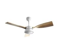 ABRILA - Ventilador DC ESTIO | Color Blanco con tres Aspas en Color Haya | 6 Velocidades Ajustables | 3 Temperaturas de Luz | con Temporizador y Mando a Distancia Incluido | Estilo Vintage