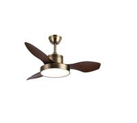 ABRILA - Ventilador DC HAYATE | Color Cuero con tres Aspas en Color Roble | con 6 Velocidades Ajustables | con 3 Temperaturas de Luz | Mando a Distancia Incluido