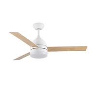 Abrila - Ventilador DC LEGIO | Color Blanco con tres Aspas Reversibles en Color Blanco/Haya | 3 Temperaturas de Luz | con Temporizador y Mando a Distancia Incluido | Diseño Elegante con Líneas Rectas