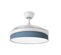 Abrila - Ventilador DC MODA | Color Blanco con tres Aspas Desplegables ABS y Difusor Azul | 6 Velocidades Ajustables | 3 Temperaturas de Luz | con Temporizador y Mando a Distancia Incluido