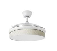 ABRILA - Ventilador DC MODA | Color Blanco con tres Aspas Desplegables ABS y Difusor Cañizo Blanco | 6 Velocidades Ajustables | 3 Temperaturas de Luz | con Temporizador y Mando a Distancia Incluido