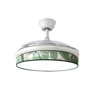 ABRILA - Ventilador DC MODA | Color Blanco con tres Aspas Desplegables ABS y Difusor de Hoja Verde | 6 Velocidades Ajustables | 3 Temperaturas de Luz | con Temporizador y Mando a Distancia Incluido