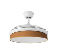 Abrila - Ventilador DC MODA | Color Blanco con tres Aspas Desplegables ABS y Difusor Naranja | 6 Velocidades Ajustables | 3 Temperaturas de Luz | con Temporizador y Mando a Distancia Incluido