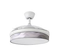 Abrila - Ventilador DC MODA | Color Blanco con tres Aspas Desplegables ABS y Difusor Ola Gris | 6 Velocidades Ajustables | 3 Temperaturas de Luz | con Temporizador y Mando a Distancia Incluido