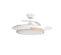 ABRILA - Ventilador DC OLIMPIA | Color Blanco con tres Aspas en Color Haya | con 6 Velocidades Ajustables | con 3 Temperaturas de Luz | Mando a Distancia Incluido