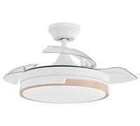 ABRILA - Ventilador DC OLIMPIA | Color Blanco/Haya con tres Aspas Desplegables | con 6 Velocidades Ajustables | con 3 Temperaturas de Luz | Mando a Distancia Incluido
