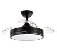 Abrila - Ventilador DC OLIMPIA | Color Negro con tres Aspas Desplegables | con 6 Velocidades Ajustables | con 3 Temperaturas de Luz | Mando a Distancia Incluido