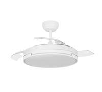 ABRILA - Ventilador DC PAPIRO | Color Blanco con tres Aspas Desplegables | 6 Velocidades Ajustables | 3 Temperaturas de Luz | con Temporizador y Mando a Distancia Incluido