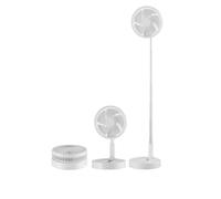 ABRILA - Ventilador DC Portátil GALAN | Color Blanco con cinco Aspas y puerto USB Recargable | 3 Velocidades Ajustables | Extensible | con Mando a Distancia y Temporizador | Fácil de Transportar