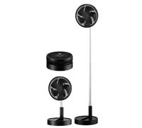 ABRILA - Ventilador DC Portátil GALAN | Color Negro con cinco Aspas y puerto USB Recargable | 3 Velocidades Ajustables | Extensible | con Mando a Distancia y Temporizador | Fácil de Transportar