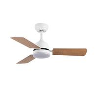 ABRILA - Ventilador DC PORTICO | Blanco con tres Aspas Reversibles en Color Blanco/Haya | con 6 Velocidades Ajustables | 3 Temperaturas de Luz Seleccionables | Mando a Distancia Incluido