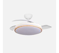 ABRILA - Ventilador DC Relámpago 60W Blanco/Haya | 3 Aspas Desplegables | LED Integrado | Control Remoto | Regulable en Intensidad | Temporizador | 36x48/107 cm