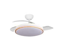 ABRILA - Ventilador DC Relámpago 60W Blanco/Haya | 3 Aspas Desplegables | LED Integrado | Control Remoto | Regulable en Intensidad | Temporizador | 36x48/107 cm