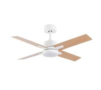 Abrila - Ventilador DC TALCO | Blanco con cuatro Aspas Reversibles en Color Blanco/Haya | 3 Temperaturas de Luz Seleccionables con Memoria de Color | Mando a Distancia Incluido