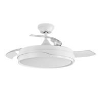 ABRILA Ventilador DC TEMPANO Blanco, 3 aspas desplegables, 6 vel., 3 tonos de luz, mando a distancia