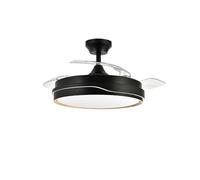 Abrila - Ventilador DC TEMPANO | Color Negro/Madera con tres Aspas Desplegables | con 6 Velocidades Ajustables | con 3 Temperaturas de Luz | Mando a Distancia Incluido