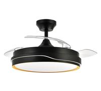 ABRILA - Ventilador DC TEMPANO | Color Negro/Oro con tres Aspas Desplegables | con 6 Velocidades Ajustables | con 3 Temperaturas de Luz | Mando a Distancia Incluido