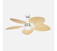 ABRILA - Ventilador DC Torcal 24W Blanco/Haya | 5 Aspas Diseño Hoja de Palma Tropical | 6 Velocidades | Luz Opcional LED 2880lm | Control Remoto con Memoria y Temporizador