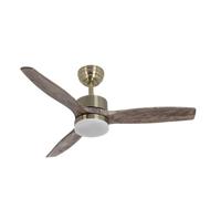 Abrila - Ventilador DC TORINO | Color Cuero con tres Aspas Desplegables en Color Roble | con 6 Velocidades Ajustables | con 3 Temperaturas de Luz | Mando a Distancia Incluido