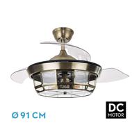 ABRILA-Ventilador DC Tornado Cuero| 3xE27 | 91D | 3 Aspas Retráctiles | 6 Velocidades | Control Remoto y Temporizador