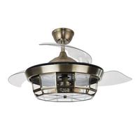 ABRILA-Ventilador DC Tornado Cuero| 3xE27 | 91D | 3 Aspas Retráctiles | 6 Velocidades | Control Remoto y Temporizador