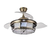 ABRILA-Ventilador DC Tornado Cuero| 5x E27 | 3 Aspas Desplegables | 6 Velocidades | Control Remoto | Temporizador | Diseño Moderno