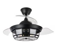 ABRILA-Ventilador DC Tornado Negro | 3xE27 | 91D | 3 Aspas Retráctiles | 6 Velocidades | Control Remoto y Temporizador