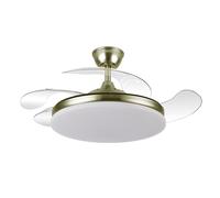 ABRILA-Ventilador DC Tridente 59W Cuero| 4 Aspas Desplegables | Luz LED Regulable | Control Remoto + Temporizador