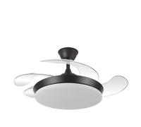 ABRILA-Ventilador DC Tridente 59W Negro| 4 Aspas Desplegables | Luz LED Regulable | Control Remoto + Temporizador