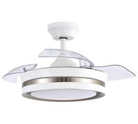 ABRILA - Ventilador DC VIPER | Color Blanco/Plata con tres Aspas Desplegables | Ventilador 6 Velocidades Ajustables | con 3 Temperaturas de Luz | Mando a Distancia Incluido