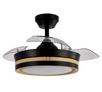 ABRILA - Ventilador DC VIPER | Color Negro/Color Madera con tres Aspas Desplegables | Ventilador 6 Velocidades Ajustables | con 3 Temperaturas de Luz | Mando a Distancia Incluido