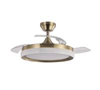 ABRILA - Ventilador DC ZENIT | Color Cuero con tres Aspas Desplegables | con 6 Velocidades Ajustables | con 3 Temperaturas de Luz | Mando a Distancia Incluido