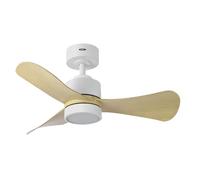 ABRILA - Ventilador DC ZEPELIN | Color Blanco con tres Aspas en Color Haya | con 6 Velocidades Ajustables | con 3 Temperaturas de Luz | Mando a Distancia Incluido