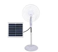 ABRILA - Ventilador de Pie Solar DC FRONTERA | Color Blanco con cinco Aspas | 3 Velocidades Ajustables | Incluye un Panel Solar | Equipado con Puerto USB y Mando a Distancia | Cabezal 2 Funciones